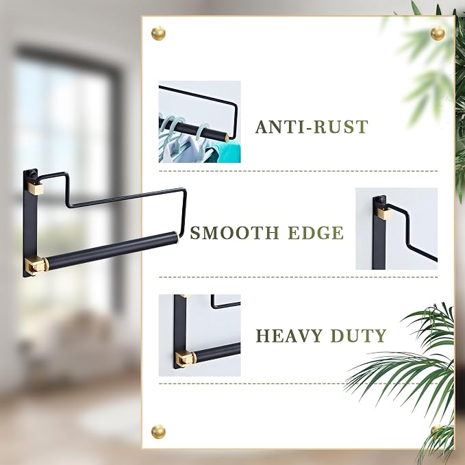 NEWRAIN Clothes Drying Rack, Laundry Racks for Drying Clothes, Wall Mounted Swing Arm Clothes Hanger for Laundry Room, Garage, Indoor & Outdoor Use,Black (Pack of 3) - Image 3