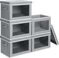 Homsorout Stackable Storage Bins with Lids - Medium Storage Box with Lids, Foldable Closet Boxes for Organizing, Wardrobe Clothes Organizer with Window, Cubes Bins for Living Room, 5 Pack, Grey by Homsorout