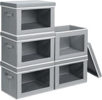 Homsorout Stackable Storage Bins with Lids - Medium Storage Box with Lids, Foldable Closet Boxes for Organizing, Wardrobe Clothes Organizer with Window, Cubes Bins for Living Room, 5 Pack, Grey by Homsorout