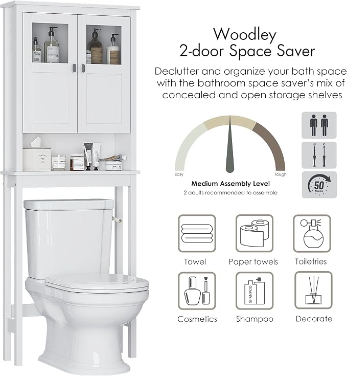 Spirich Bathroom Over the Toilet Storage Cabinet with Glass Doors, White - Image 6