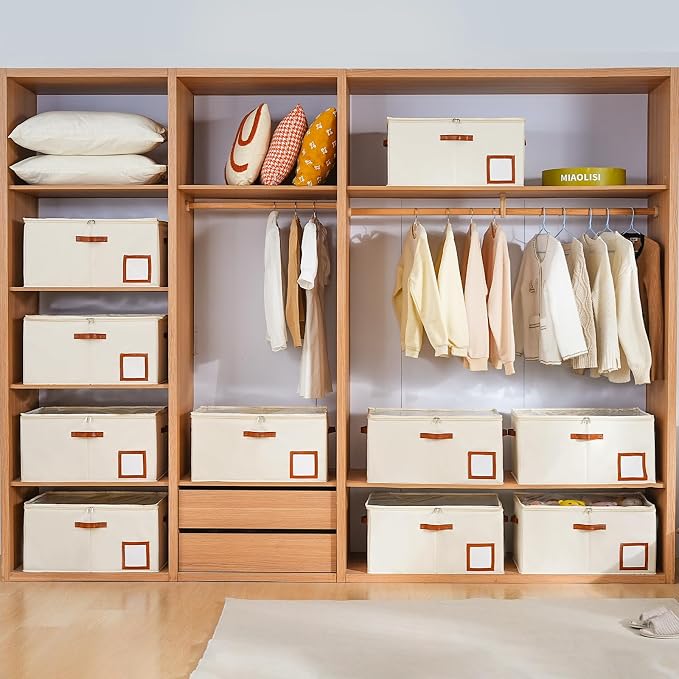 INSTY 1 Pack Shoe Organizer for Closet, Shoe Storage Organizer, Adjustable Dividers for Shoe Storage, Fabric Shoe Storage Bins with Clear Cover, Beige - Image 7