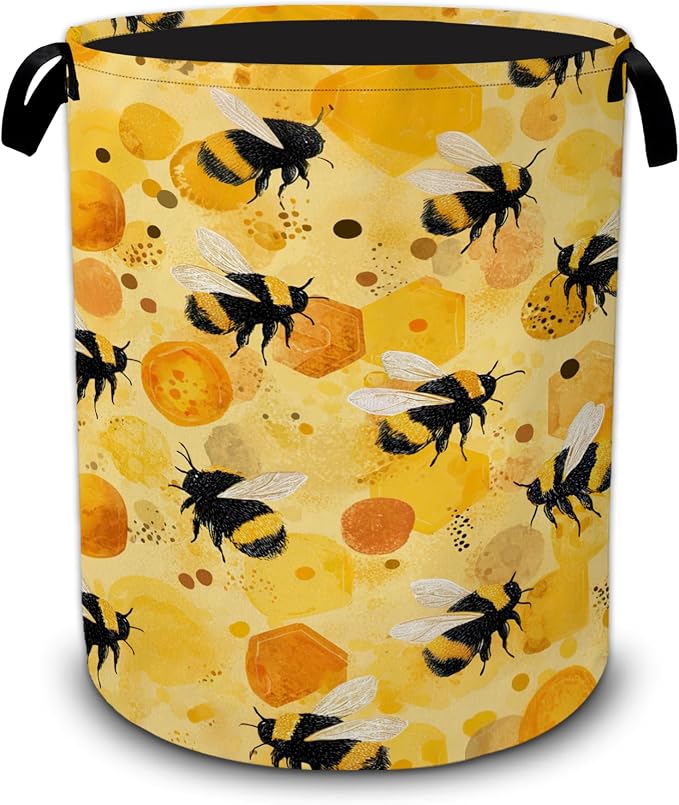Cute Bee Laundry Basket,Foldable Oxford Laundry Hamper with Handles,Collapsible Clothes Storage Basket for Bedroom,Bathroom,or Laundry Room,20.8 x 16 Inches by UIUPRO