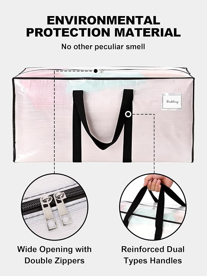 HOMESURE Supports 200lbs Heavy Duty Moving Bags - Strong Zipper & Wrap-Around Handles - Water-Resistant Storage Totes, Durable Alternative to Moving Boxes - 40 Pack - Semi-Transparent - Image 7