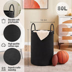 Artfeel Laundry Basket,Woven Cotton Rope Laundry Hamper,80L for Decorative Storage of Dirty Clothes,Toys and Blankets in Bathroom,Baby Room and Living Room - Image 6