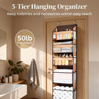 5 Tiers Over Door Organizer with 10 Mesh Side Pockets, 44 lbs Weight Capacity Hanging Storage Organizer with Clear Window Kids Toys, Shoes, Diapers, Brown - Image 3