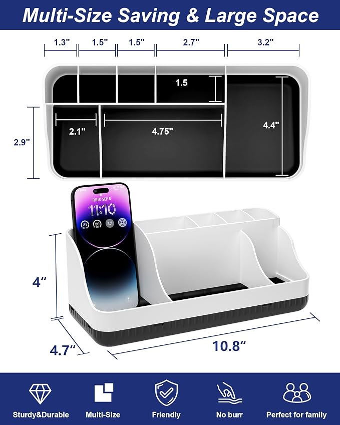 Bathroom Counter Organizer and Storage, 7 Slots Detachable Toothbrush Holders for Bathrooms, Anti-Slip Electric Toothbrush and Toothpaste Holder Countertop Vanity Organizer Accessories for Adults Kids - Image 4
