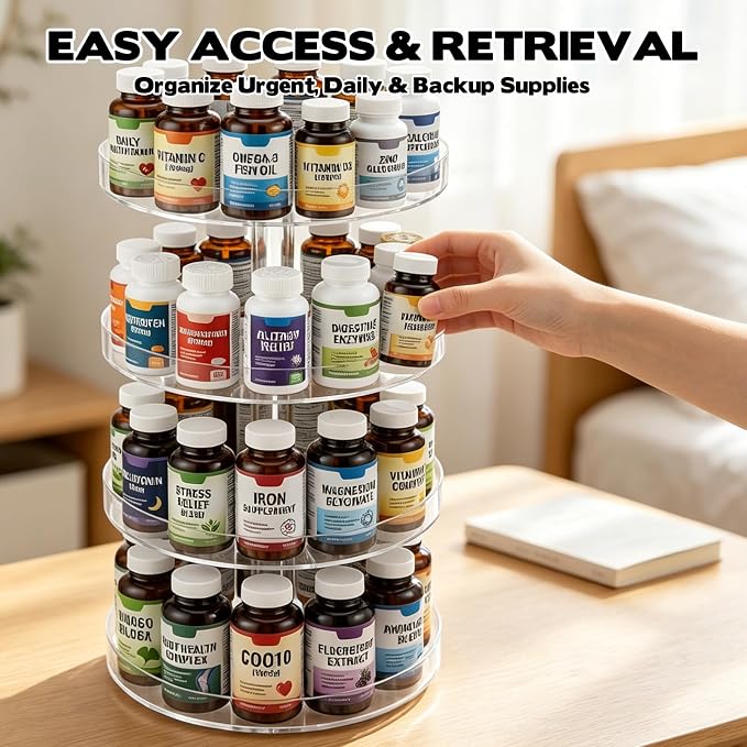 Medicine Bottle Organizer Shelf, 4-Tier Medicine Cabinet Organizer for Countertop and Bathroom Transparent Removable Organizer for Small Medication Bottles Small Vitamins Bottles - Image 4
