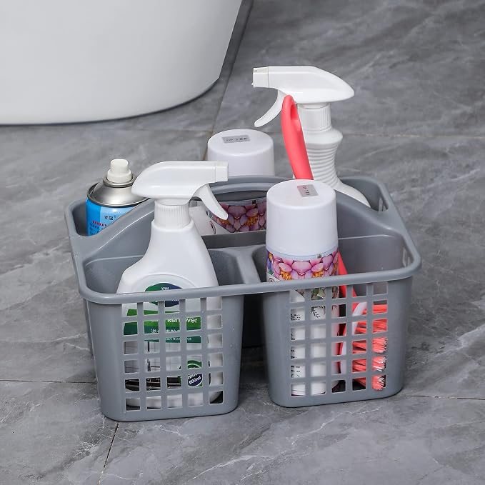 Portable Shower Caddy Basket Plastic Storage Basket with Compartments Grey - Image 3