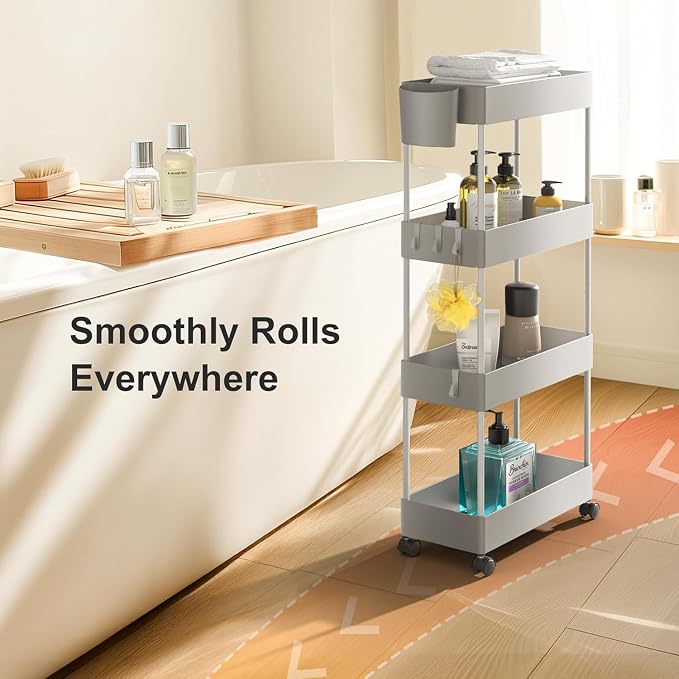 Pipishell 4 Tier Slim Storage Cart with Wheels, Laundry Cart, Gray - Image 6