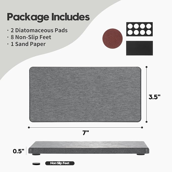 2PCS 7" x 3.5" Water Absorbing Bathroom Sink Vanity Trays, Diatomite Stone Quick Drying Mat for Kitchen Counter, Dish Rack Dispensers Sponge Holder Caddy Organizer, Dark Gray, 7"x3.5" - Image 4