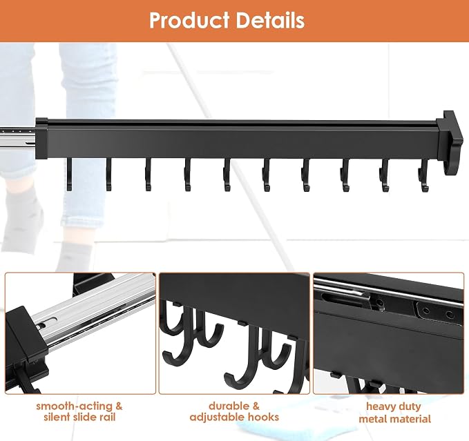 Pull-out Mop and Broom Holder with 20 Sliding Hooks - Image 5
