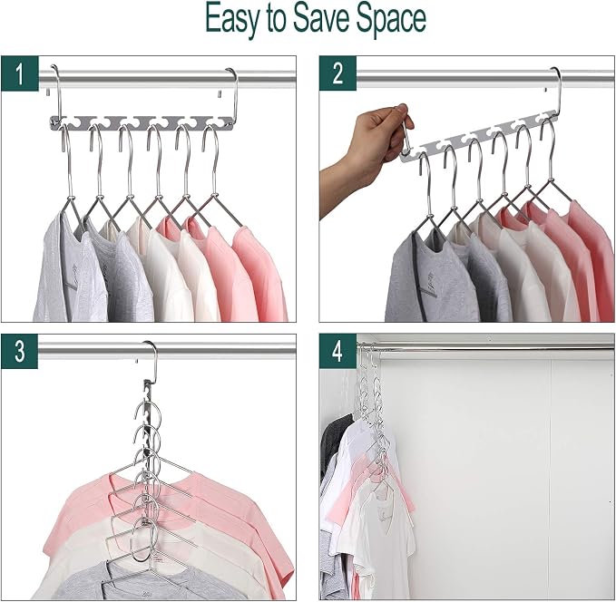 Meetu Space Saving Hangers - Metal Clothes Hangers with 6X2 Slots, Magic Cascading Design, Updated Hooks (Pack of 6) - Image 5