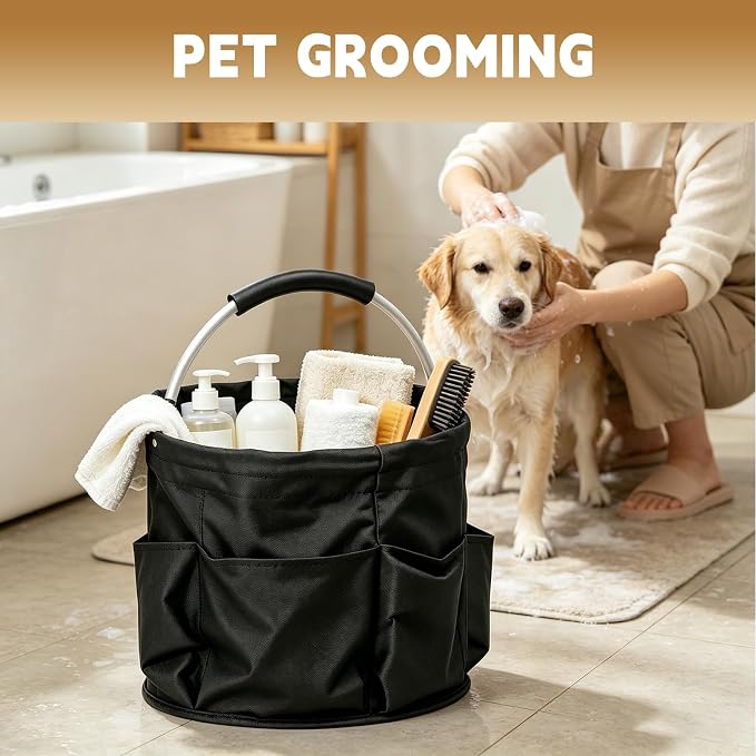 17L Cleaning Caddy with Handle, Foldable Cleaning Supplies Organizer, Portable Storage Bucket Bag for Home & Garden (Black) - Image 5