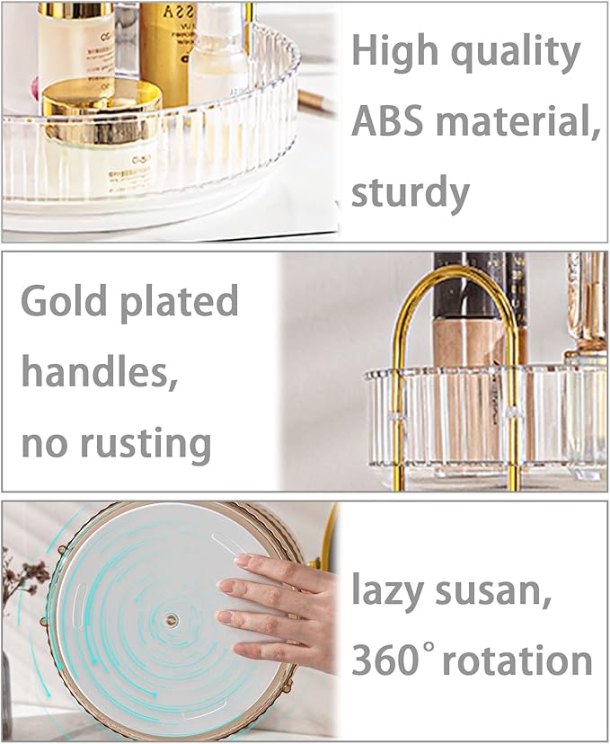 shuang qing Rotating Makeup Organizer for Vanity, High-Capacity Skincare Clear Make Up Storage Perfume Organizers Cosmetic Dresser Organizer Countertop 360 Spinning (Clear, 2 Tier) - Image 3