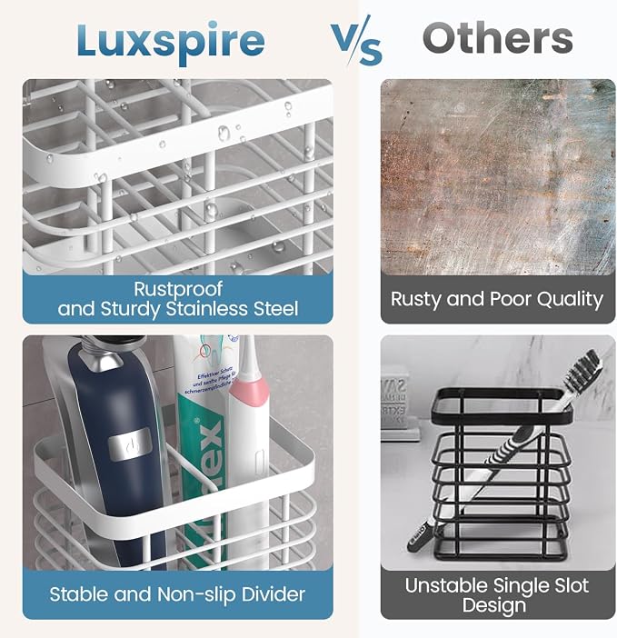 Luxspire Toothbrush Holders for Bathroom, Stainless Steel, 2 Slots, White - Image 4
