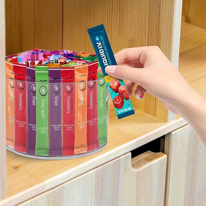 Drink Packet Organizer for Powdered Drink Mix,Powder Packet,Water Packet,Water Flavor Packet,Lazy Susan 360° Turntable Organizer for Drink Mix Necessities - Image 7
