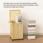 HOOBRO Laundry Hamper with Lid and Wheels, 120 L (31Gal) Double Laundry Basket, Bamboo Clothes Hamper with Handles and Removable Liner, for Laundry Room, Bathroom, Bedroom, Natural YL60XY01 - Image 8