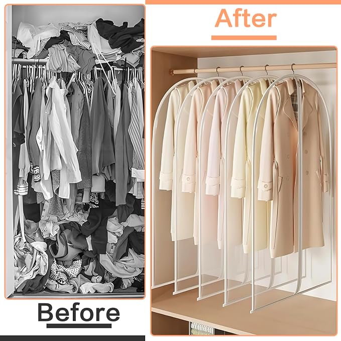 Clear Garment Bags (24'' x 48'' Set of 6) Clothes Covers for Closet Storage Closet Cover for Open Closet Hanging Clothes Travel Bag Clothes Bags with Zipper Gown Garment Bag for Long Dresses - Image 7