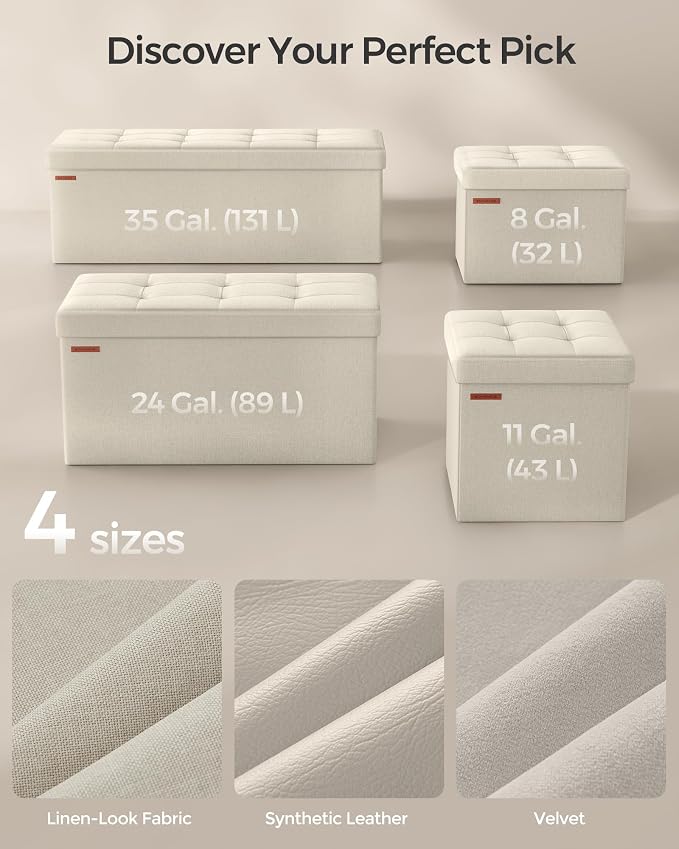 SONGMICS 43.3 Inches Folding Storage Ottoman Bench, Load 660 lb | Ottoman Foot Rest, Storage Chest, for Living Room, Entryway, Cream White and Ink Black, MINOTA Collection ULSF77BE - Image 7