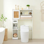 6Tier Over The Toilet Storage Cabinet, Freestanding Above Toilet Space Saver Rack w/Adjustable Shelves, Sliding Door, Multifunctional Over Toilet Organizer for Bathroom (White) by suntage