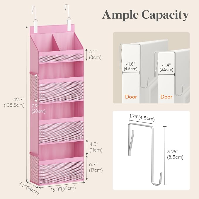 Lifewit 4 Tier Over the Door Organizer, Diaper Hanging Storage, Pink - Image 3