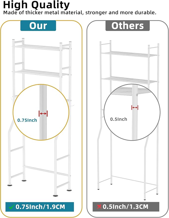 Livilord 3-Tier Over Toilet Storage, Anti-Tip, White - Image 6