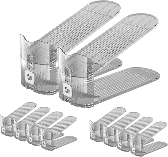 CiBiZi Shoe Slots Organizers Clear Adjustable Space Saver Shoe Stacker Shoe Rack Holder Oraganizers for Closet Cabinet Storage Grey 10Pack by CiBiZiUS
