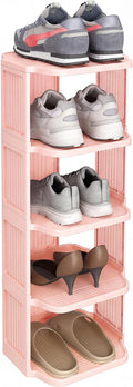 Kitstorack 5-Tier Vertical Plastic Shoe Rack, Freestanding Stackable Shoe Storage Organizer Cubes Shoe Shelf Tower or Small Closets and Tight Spaces, Pink by Kitstorack