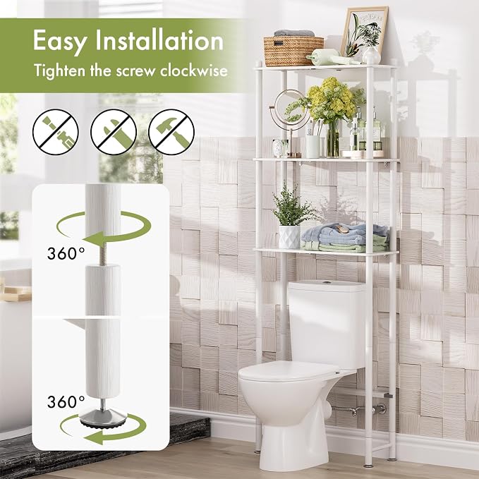 AmazerBath Bamboo Over The Toilet Storage Shelf, 3-Tier Bathroom Over Toilet Organizer Rack, Over Toilet Shelf, Space Saver, White - Image 5
