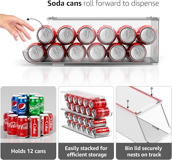 Sorbus Soda Can Organizer for Fridge & Freezer, Stackable with Lid (2 Pack) - Image 6