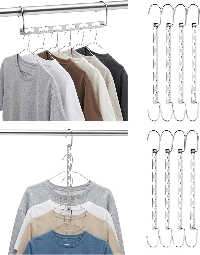 Mr. Pen- Metal Space Saving Hangers for Clothes, 8 Pack, 6 Slots | 360° Rotating Hooks, Metal Hangers, Wardrobe Organizer, Magic Cascading Hanger, Closet Space Saver by MrPen