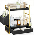 2-Tier Bathroom Counter Organizer, Wooden Vanity Shelf with Drawer & Basket by Unknown