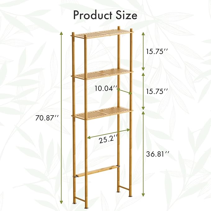 AmazerBath Bamboo Over The Toilet Storage Shelf, 3-Tier Bathroom Over Toilet Organizer Rack, Freestanding Above Toilet Shelf for Bathroom, Laundry, Space Saver, Natural Color - Image 2