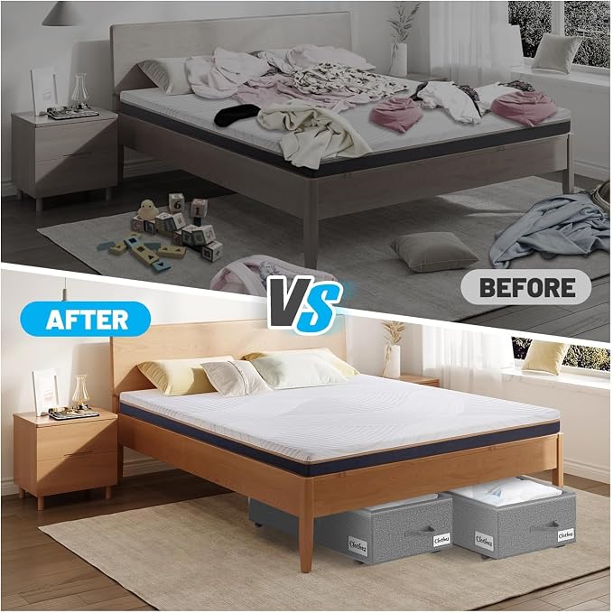 Under Bed Storage with Wheels, 2-Pack 10" Height XXL 75L Rolling Storage Bins, Quick Assembly Underbed Shoe Storage Containers with Clear Lid & Label, Dorm Under Bed Drawers for Clothes, Shoes, Grey - Image 8