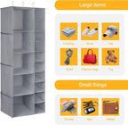 Libeder Shoe Organizer for Closet, 15 Shelf Hanging Closet Storage Shelves - 10 Shoe Rack Organizer and 5 Compartment for Clothes with 6 Side Mesh Pockets for Scarves Socks,Gloves, Grey - Image 4