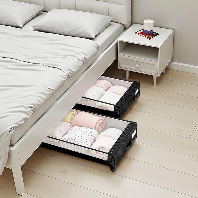 VEVOR Under Bed Storage with Wheels, 30.3 x 18.5 x 6.8 inch, Underbed Containers with Clear Lid, Underbed Shoe Organizer, Rolling Under the Bed Storage Bins for Clothes Shoes Blankets Bedroom, 2 Pack - Image 8