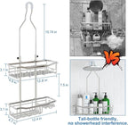 Upgraded Extended Length Shower Organizer with Hooks, Rustproof Shampoo Soap Holder, Large Hanging Bathroom Caddy, Silver - Image 2