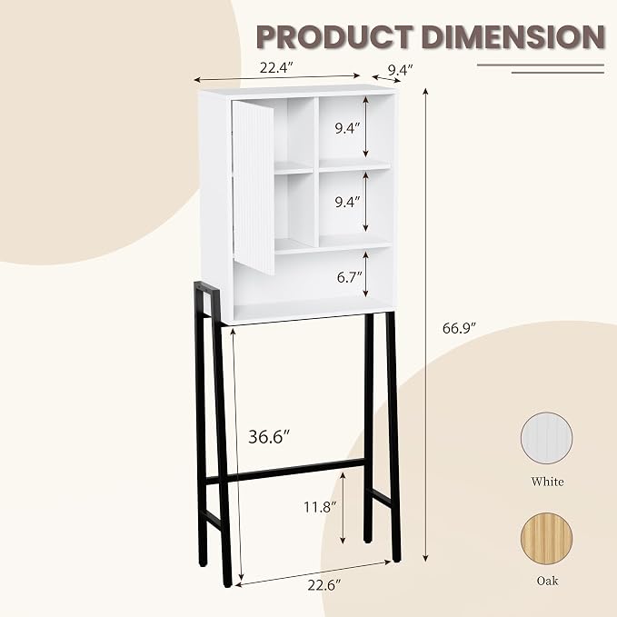 Over The Toilet Storage Cabinet,24" W Bathroom Organizer, White - Image 2