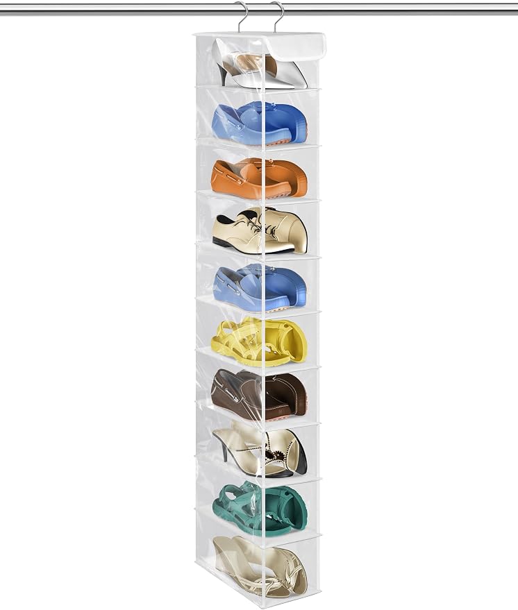 Libeder 10-Shelf Hanging Shoe Organizers with Side Pockets, Transparent - Image 6