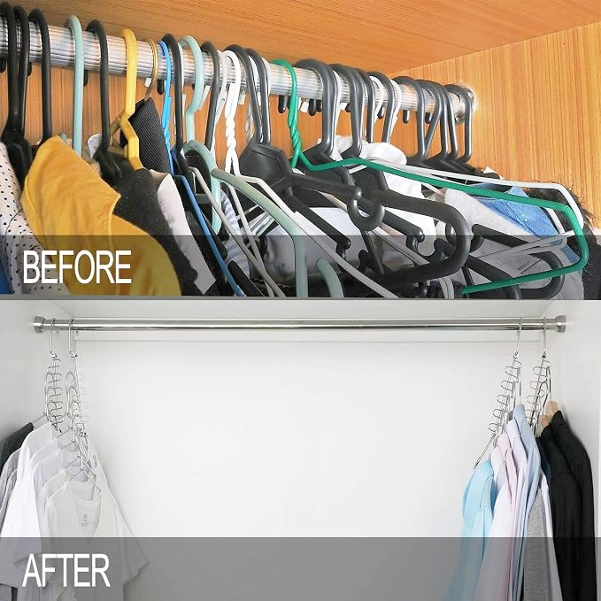 KLEVERISE 12 Pack Metal Space Saving Hangers, Stainless Steel Hangers, Magic Cascading Closet Clothing Hanger Organizer, College Dorm Essentials - Image 7