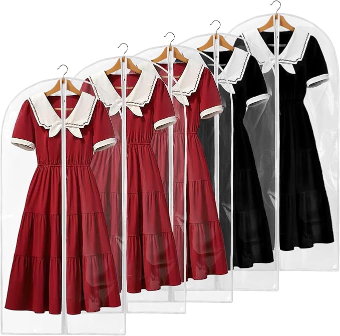 48" All Clear Garment Bags for Hanging Clothes, 5 Packs Suit Bags for Closet Storage, Plastic Waterproof Suit Cover Bags with Zipper for Coats, Jackets, Dresses (Set of 5) by Perber