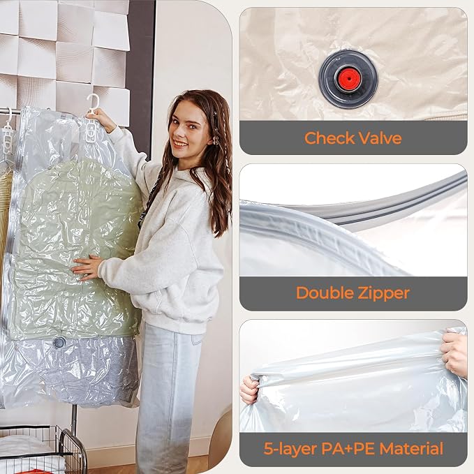 Vacbird Hanging Vacuum Storage Bags for Coats Bags Closet Storage 4 Combo - Image 5