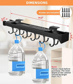 Pull Out Broom Holder With Adjustable Double Row Sliding Hook-Black 14.2IN - Image 4