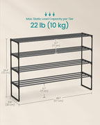 SONGMICS Shoe Rack, 4-Tier Shoe Organizer, Metal Storage Shelf | for Entryway, Upright or Upside Down, for 25-30 Pairs, Stackable, 11.8 x 46.1 x 28.4 Inches, Black ULSA034B01 - Image 2