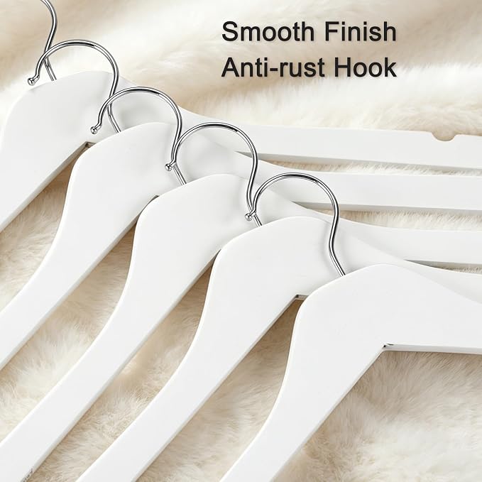 TOPIA HANGER White Wooden Hangers 30 Pack, 0.28 inch Slim Wood Clothes Hanger with Flat Design and Smooth Notches, Lightweight & Durable Space Saving Hangers for Shirt, Coat, Camisole-CT31W - Image 4