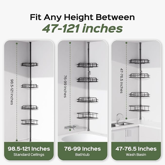 HAMITOR Corner Shower Caddy Tension Pole: No-Drill Rustproof Bathroom Shelf - Image 7