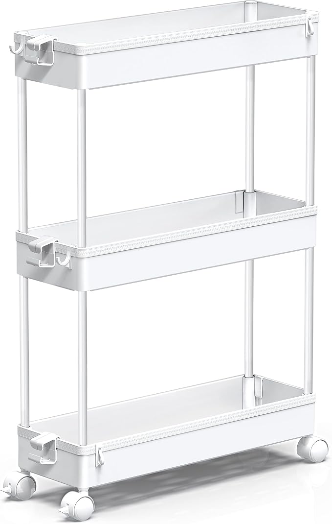 SPACEKEEPER Slim Rolling Storage Cart, 3 Tier Bathroom Cart Organizer,White - Image 5