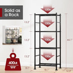 Sakugi Storage Shelves - Set of 2, 4-Tier Metal Shelf Organizer, Space-Saving Garage Shelving with Leveling Feet, Standing Shelves Organizer for Kitchen, Laundry, Pantry (18.1"x12.3"x44.1", Black) - Image 3