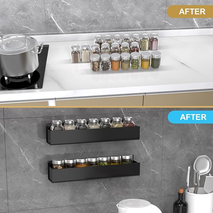 PMMASTO Adhesive Acrylic Spice Rack, Black- 2 Pack - Image 4