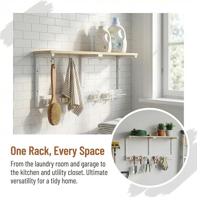 Upgraded Broom Holder Wall Mount with Shelf, Mop and Broom Organizer Wall Hanging, Cleaning Supplies Organizer with 5 Grippers, 4 Hooks and Vacuum Holder for Laundry Room, Garage, Kitchen - Image 4